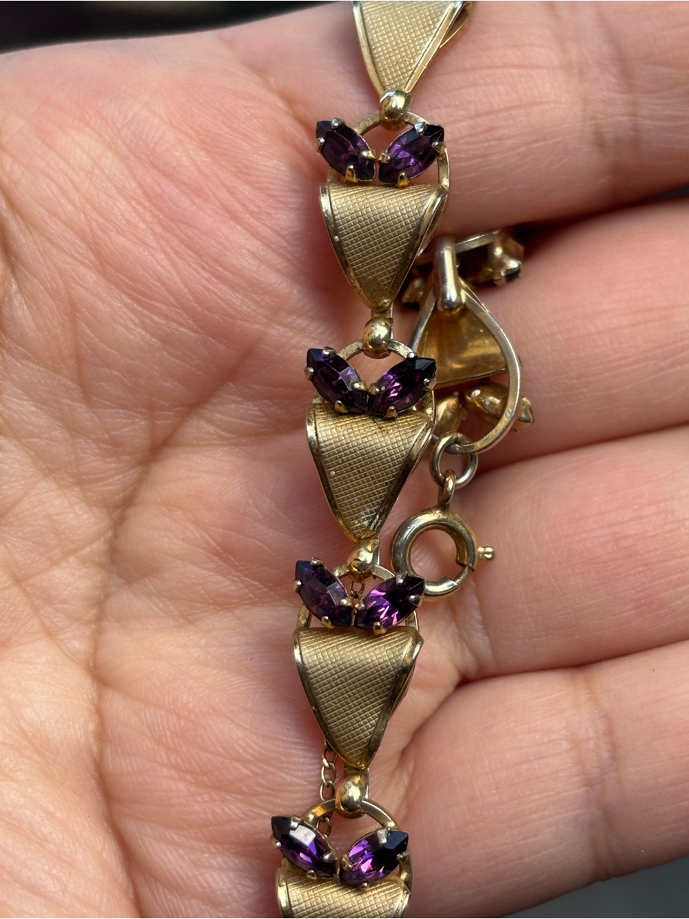 Vintage 14K Gold Filled Purple Stone Bracelet 7.5” Art Deco Jewelry